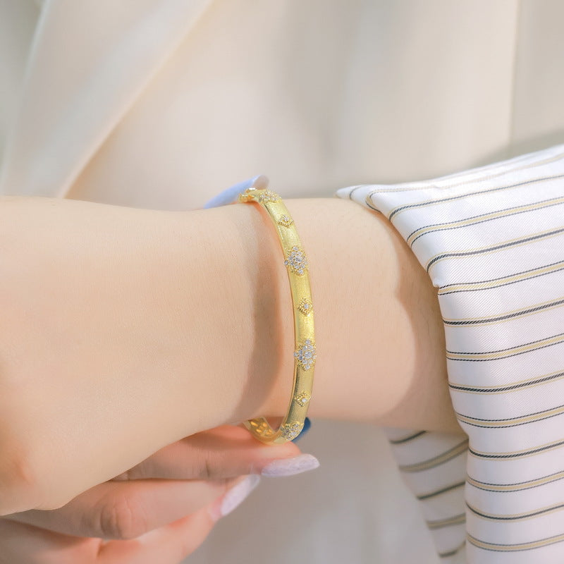 S925 Sterling Silver Jewelry Bangle Hand Made Wire Drawing Craft Silky Surface Texture Palace Style Bangles