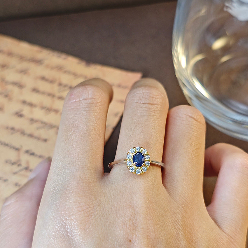 S925 Sterling Silver Fine Jewelry Natural Sapphire Gemstone Floral Style Luxury Rings