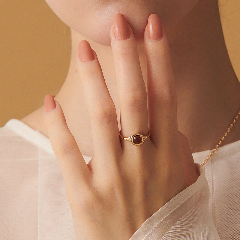 S925 Sterling Silver Jewelry Ring Natural Garnet Gemstone Vintage Palace Style Rings