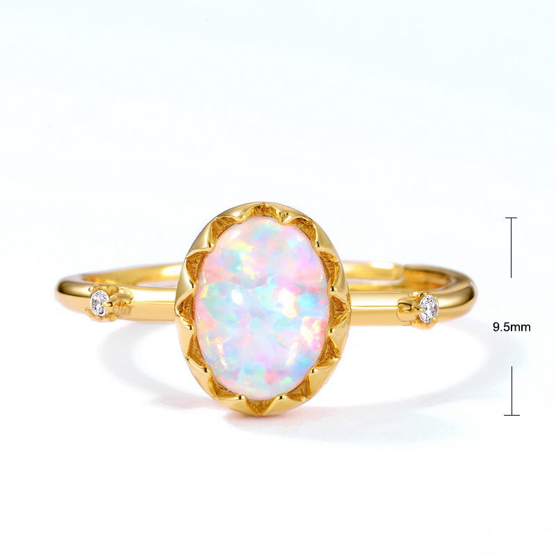 S925 Sterling Silver Jewelry Opal Gemstone Oval Style Simple Luxury Rings