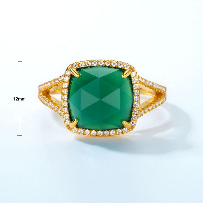 S925 Sterling Silver Jewelry Ring Natural Green Agate Gemstone Simple Luxury Charming Rings