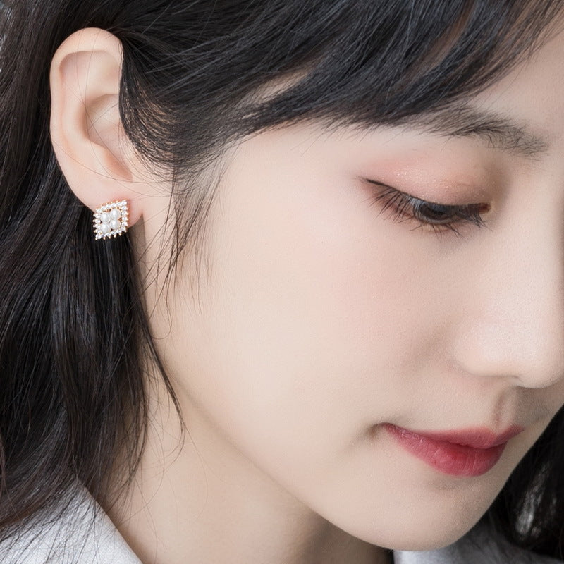 S925 Sterling Silver Jewelry Earrings Shell Pearl Gemstone Folk Style Fashion Earrings