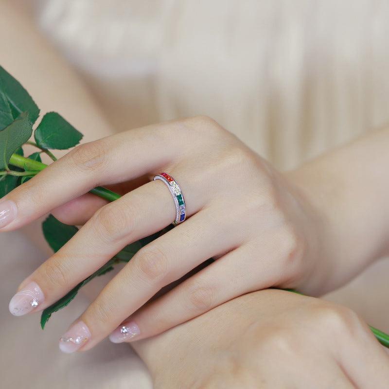 S925 Sterling Silver Jewelry Ring Color Zircon Gemstone Fashion Luxury Band Rings