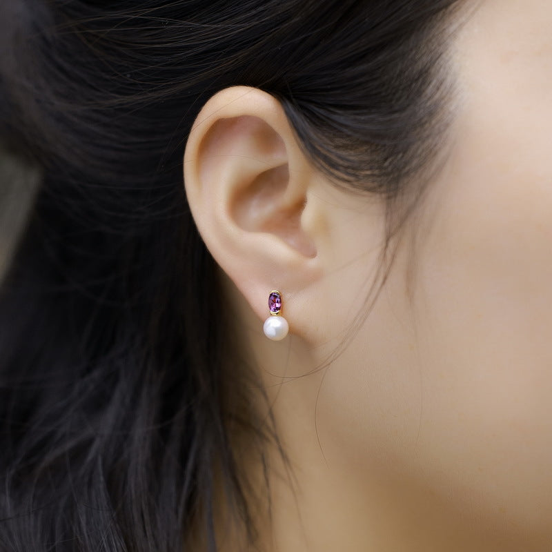S925 Sterling Silver Jewelry Earrings Natural Freshwater Pearl Amethyst Gemstone Earrings