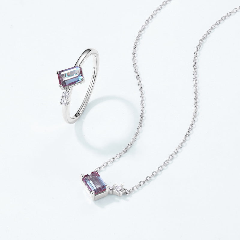S925 Sterling Silver Jewelry Necklace Alexandrite Gemstone Simple Luxury Charms Necklace