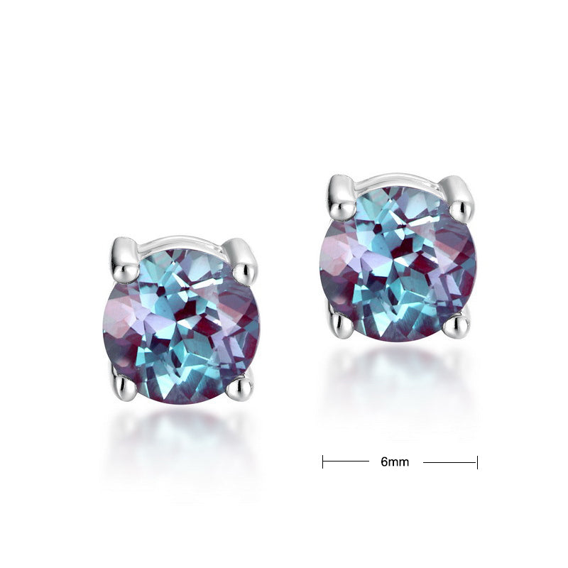 S925 Sterling Silver Jewelry Earrings Alexandrite Gemstone Daily Life Stud Earrings