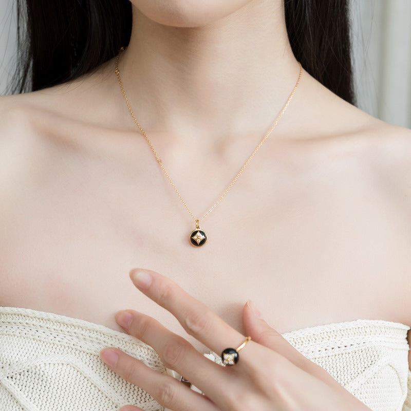 S925 Sterling Silver Jewelry Pendants Natural Black Onyx Gemstone Round Style Necklace Charms