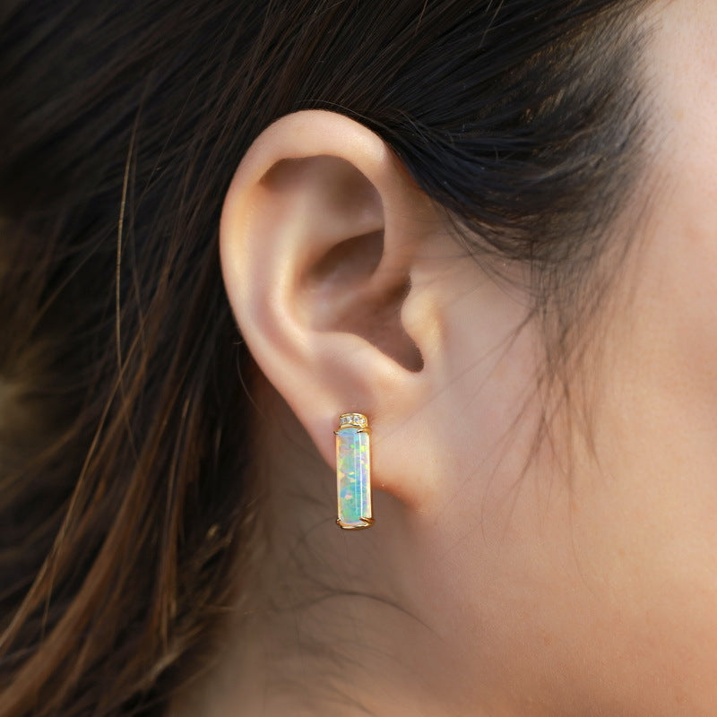 S925 Sterling Silver Jewelry Earrings Opal Gemstone Geometric Style Luxury Earrings