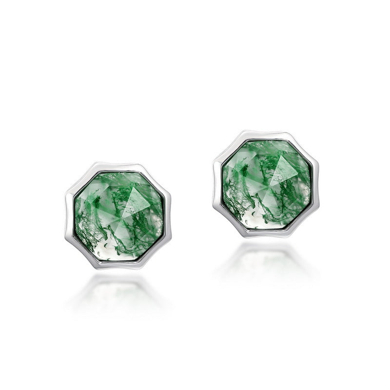 S925 Sterling Silver Jewelry Earrings Natural Malachite Gemstone Geometric Stud Earrings