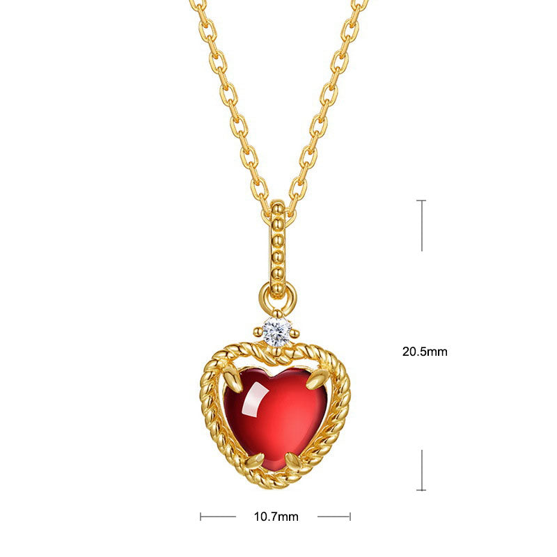 S925 Sterling Silver Jewelry Pendants Natural Garnet Gemstone Heart Style Necklace Charms