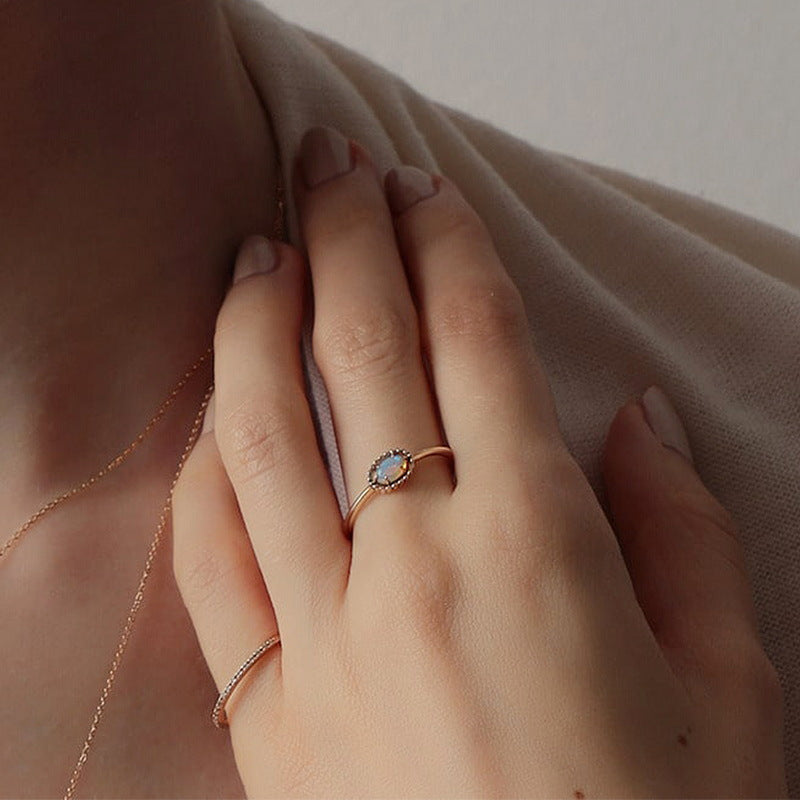 S925 Sterling Silver Jewelry Rings Opal Gemstone Gold Plating Simple Luxury Ring