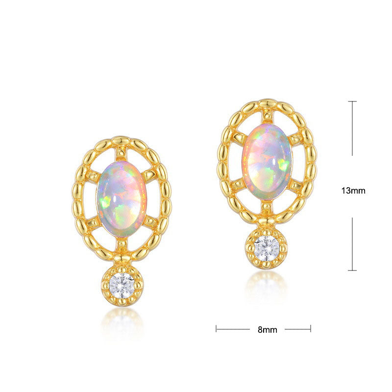 S925 Sterling Silver Jewelry Earrings Opal Gemstone Gold Plating Simple Luxury Earrings
