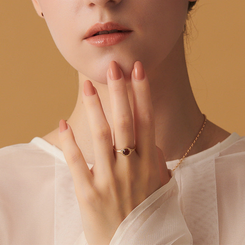 S925 Sterling Silver Jewelry Ring Natural Garnet Gemstone Vintage Palace Style Rings