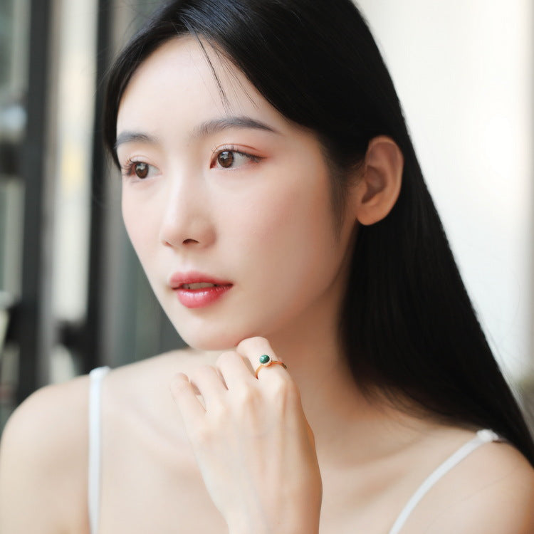 S925 Sterling Silver Jewelry Ring Natural Malachite Gemstone Simple Luxury Rings