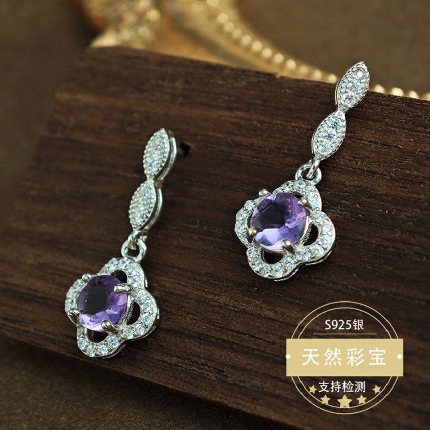 Natural Citrine Gemstone Fine Jewelry 925 Sterling Silver Fashion Light Luxury Drop Earrings