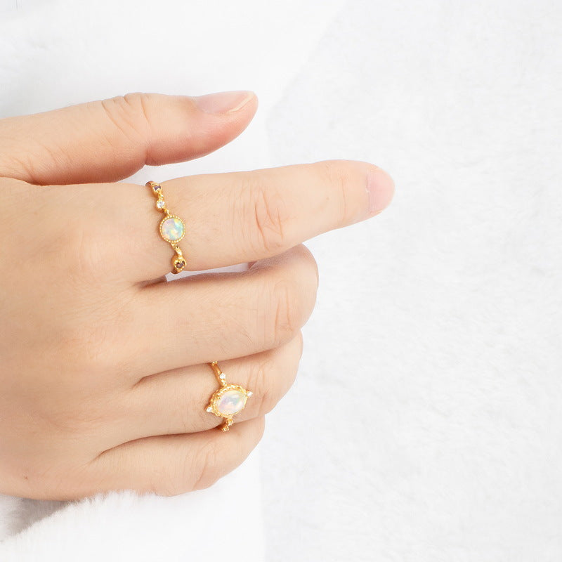 S925 Sterling Silver Jewelry Rings Gold Plating Opal Gemstone Vintage Style Rings