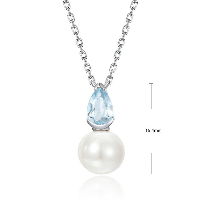 S925 Sterling Silver Jewelry Necklace Natural Freshwater Pearl Aquamarine Gemstone Charms Necklaces