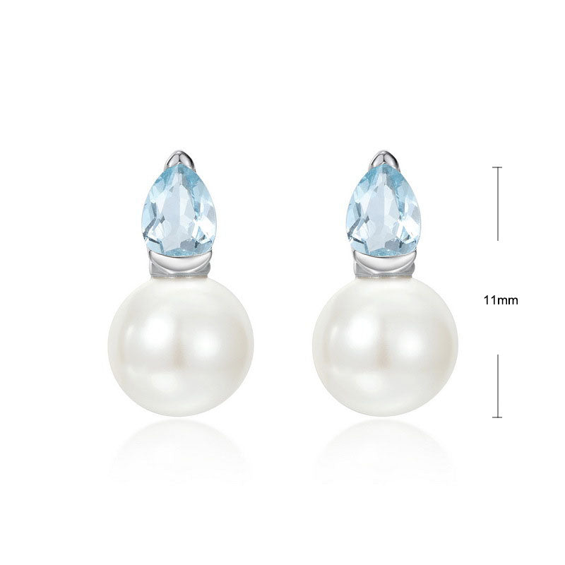 S925 Sterling Silver Jewelry Earrings Natural Freshwater Pearl Aquamarine Gemstone Earrings