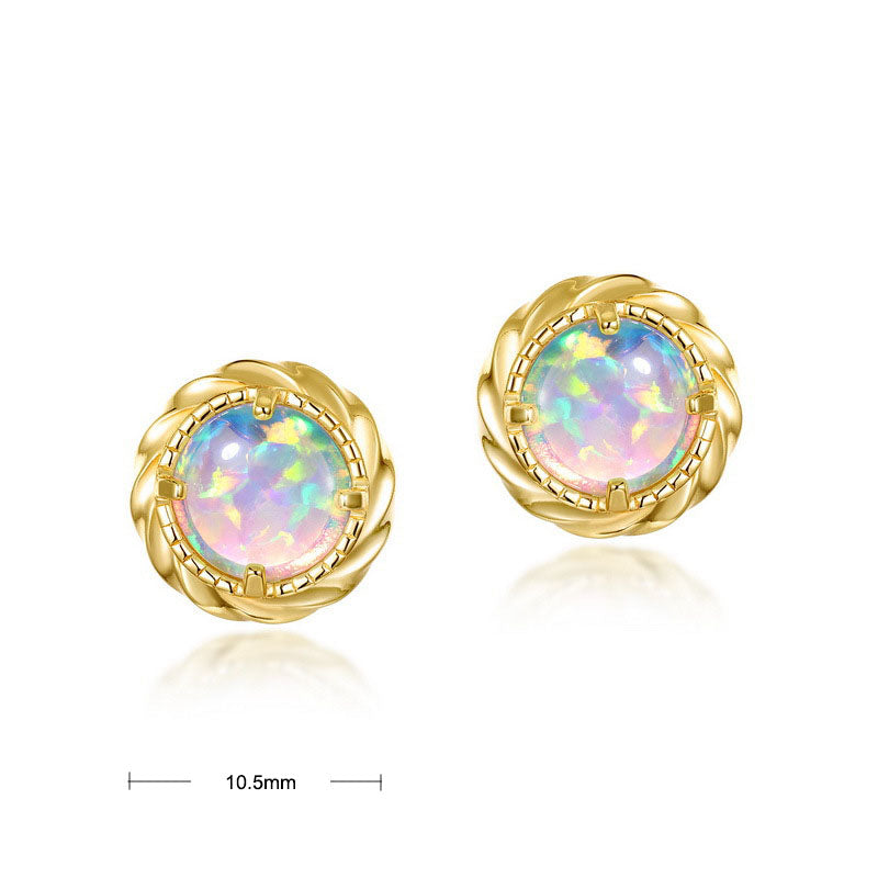 S925 Sterling Silver Jewelry Exquisite Opal Gemstone Simple Luxury Stud Earrings