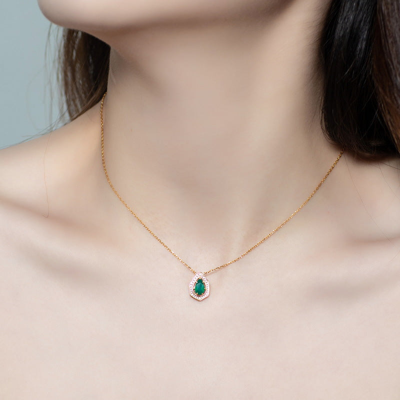 S925 Sterling Silver Jewelry Necklace Natural Green Agate Gemstone Palace Style Charms Necklace