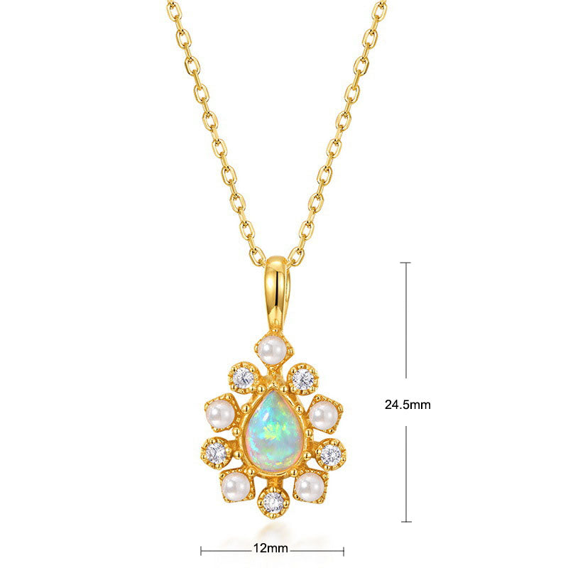 S925 Sterling Silver Jewelry Charms Gold Plating Opal Gemstone Choker Necklace Pendant
