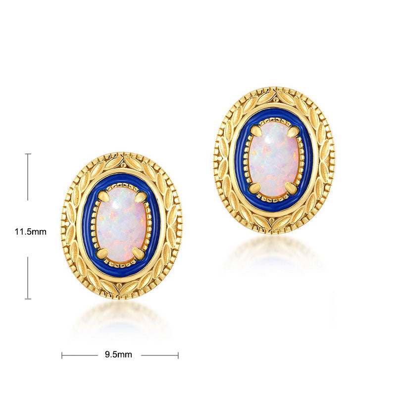 S925 Sterling Silver Jewelry Opal Gemstone Enamel Craft Vintage Style Luxury Earrings