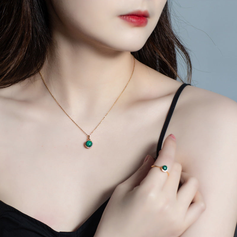 S925 Sterling Silver Jewelry Pendants Natural Malachite Gemstone Luxury Necklace Charms