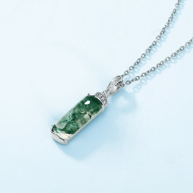 S925 Sterling Silver Jewelry Pendants Opal Gemstone Cylinder Style Necklace Charms