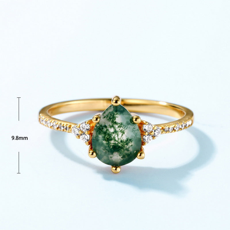 S925 Sterling Silver Jewelry Ring Natural Moss Agate Gemstone Unique Design Rings
