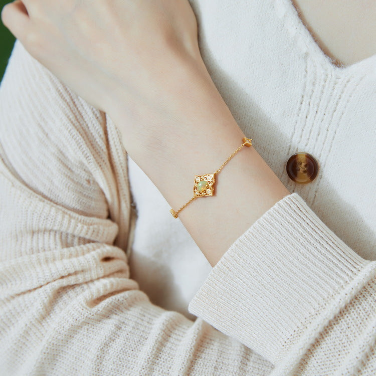 S925 Sterling Silver Jewelry Bracelets Natural Opal Floral Style Simple Luxury Bracelets