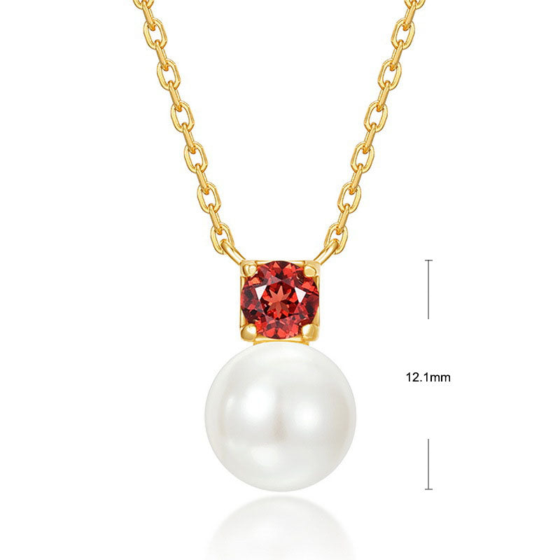 S925 Sterling Silver Jewelry Necklace Natural Freshwater Pearl Garnet Gemstone Charms Necklace