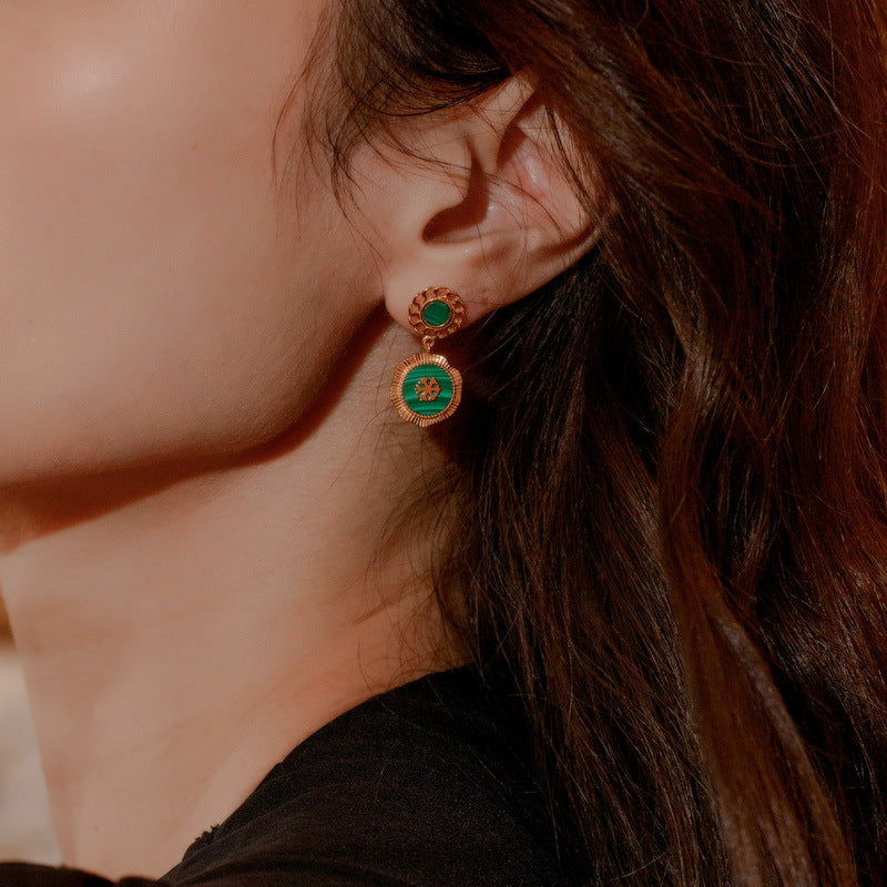 S925 Sterling Silver Jewelry Earrings Natural Malachite Gemstone Luxury Drop Earrings