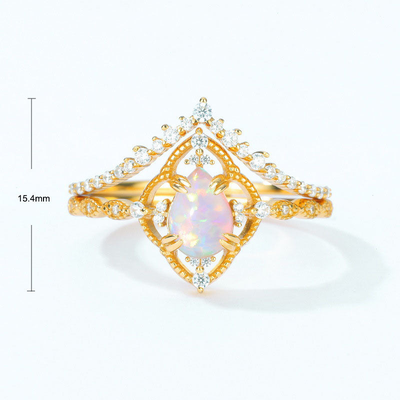 S925 Sterling Silver Jewelry Gold Plating Opal Vintage Palace Style Stacking Rings