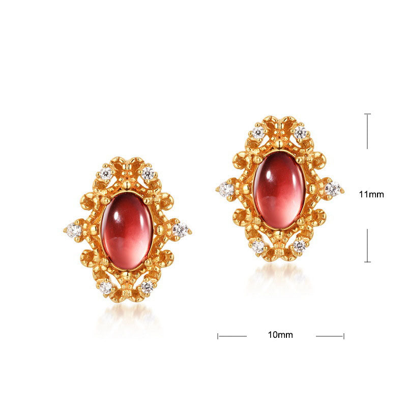 S925 Sterling Silver Jewelry Earrings Natural Mozambique Garnet Gemstone Stud Earrings