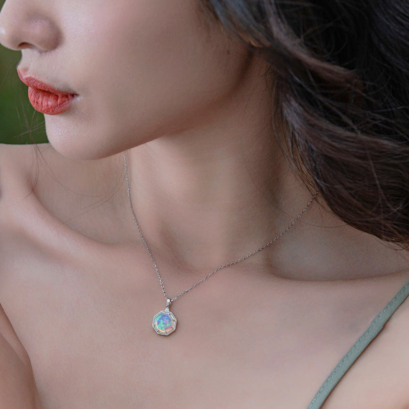 S925 Sterling Silver Jewelry Pendant Magical Color Opal Gemstone Luxury Necklace Pendant