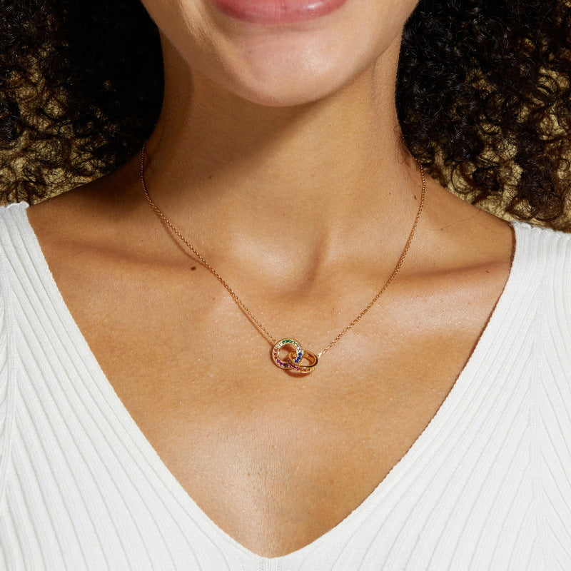 S925 Sterling Silver Jewelry Necklace Color Zircon Gemstone Double Rings Choker Necklaces