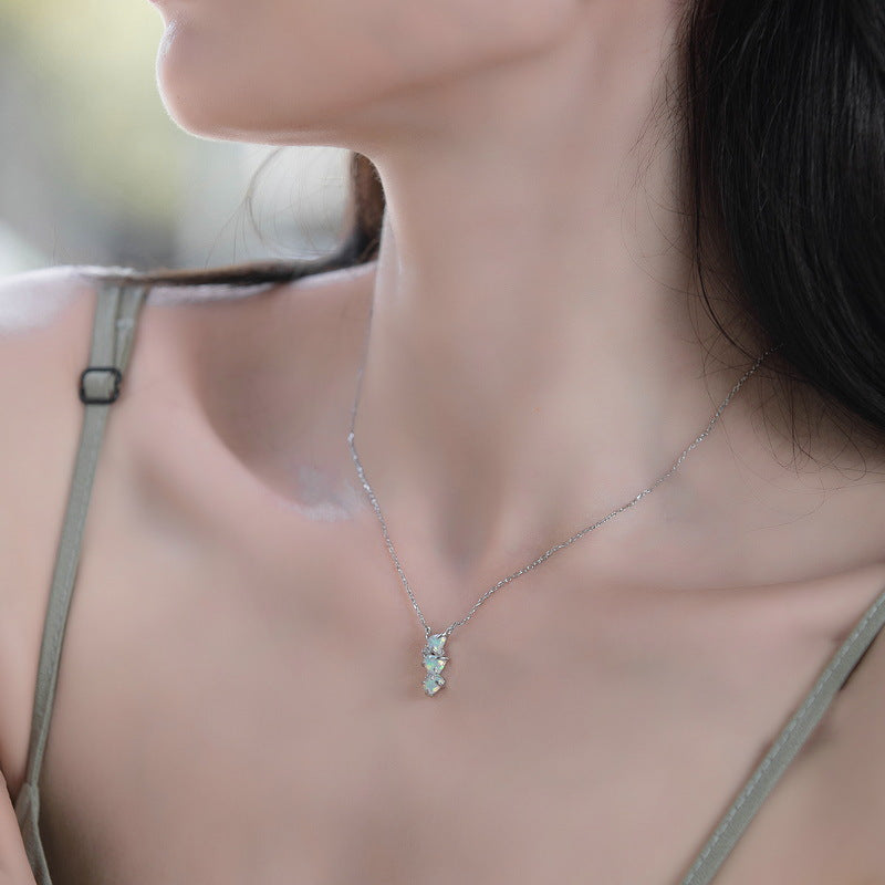 S925 Sterling Silver Jewelry Necklace Magical Color Opal Gemstone Irregular Style Necklaces