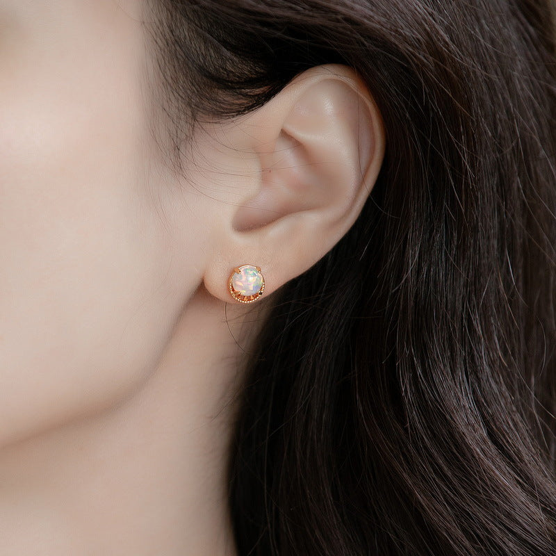 S925 Sterling Silver Jewelry Earrings Gold Plating Opal Gemstone Simple Luxury Stud Earrings