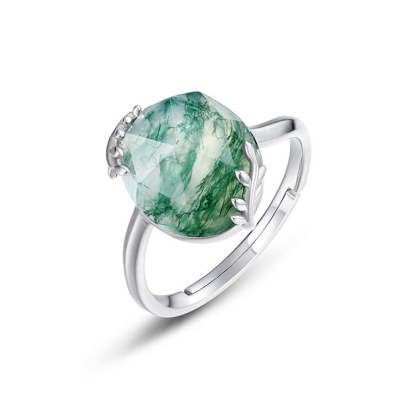 S925 Sterling Silver Jewelry Ring Natural Green Agate Gemstone Fashion Simple Luxury Rings