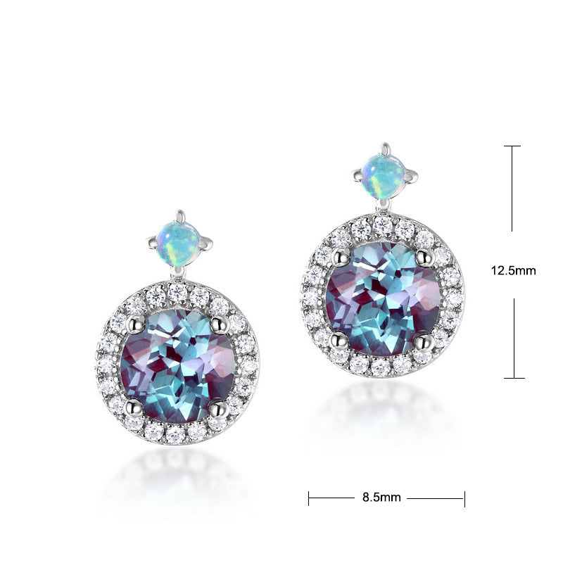 S925 Sterling Silver Jewelry Earrings Alexandrite Gemstone Round Style Stud Earrings