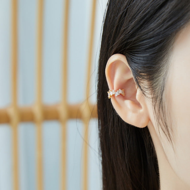 S925 Sterling Silver Jewelry Earrings White Zircon Gemstone Irregular Style Ear Clips