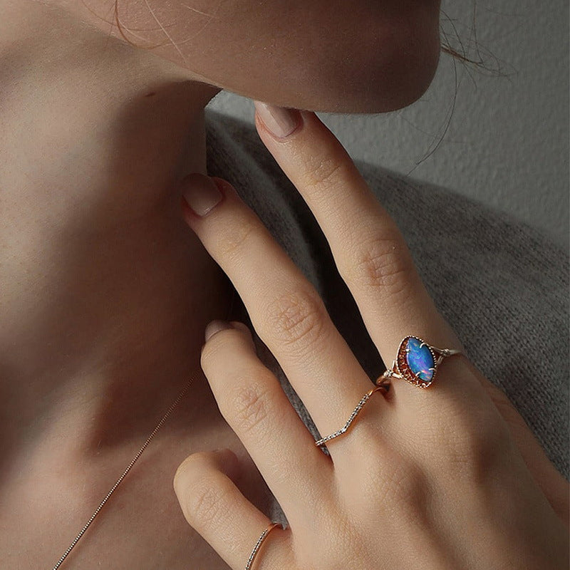 S925 Sterling Silver Jewelry Rings Blue Opal Gemstone Mariquesa Style Ring