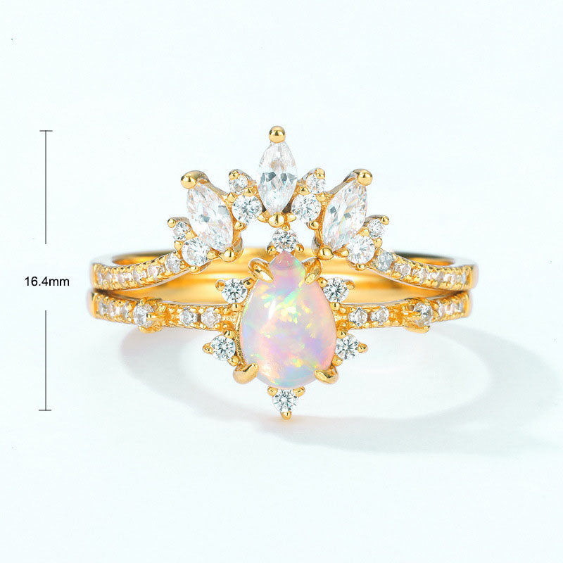 S925 Sterling Silver Jewelry Gold Plating Magical Color Opal Gemstone Stacking Rings