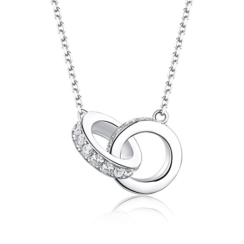 S925 Sterling Silver Jewelry Necklace White Zircon Gemstone Double Rings Choker Necklaces