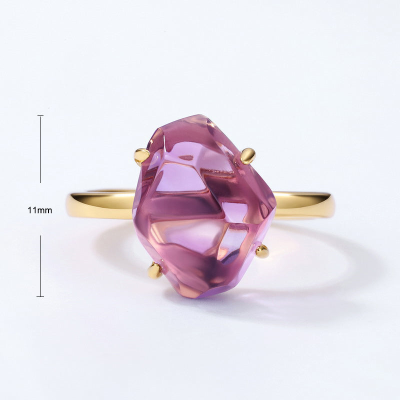 S925 Sterling Silver Jewelry Ring Natural Amethyst Gemstone Irregular Style Rings
