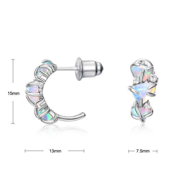 S925 Sterling Silver Jewelry Earrings Magical Color Opal Gemstone Irregular Style Earrings