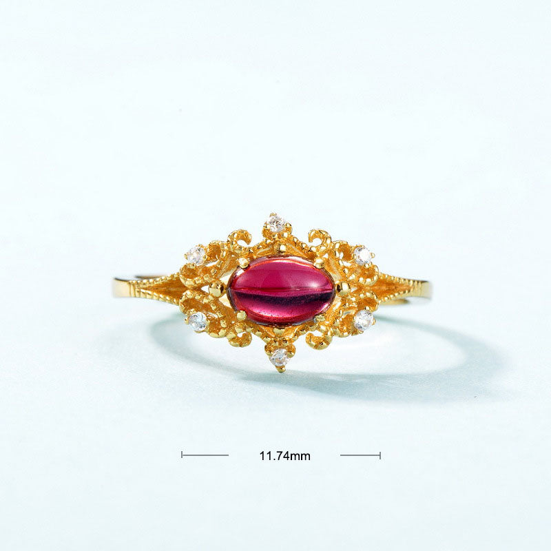 S925 Sterling Silver Jewelry Ring Natural Mozambique Garnet Gemstone Palace Style Rings