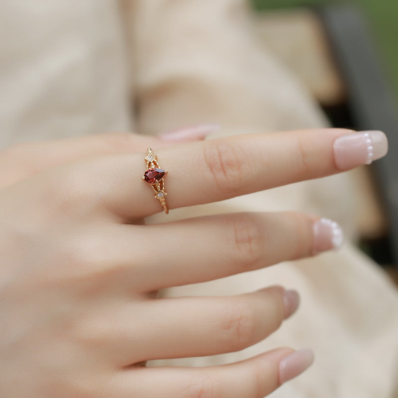 S925 Sterling Silver Jewelry Ring Natural Mozambique Garnet Gemstone Simple Luxury Rings