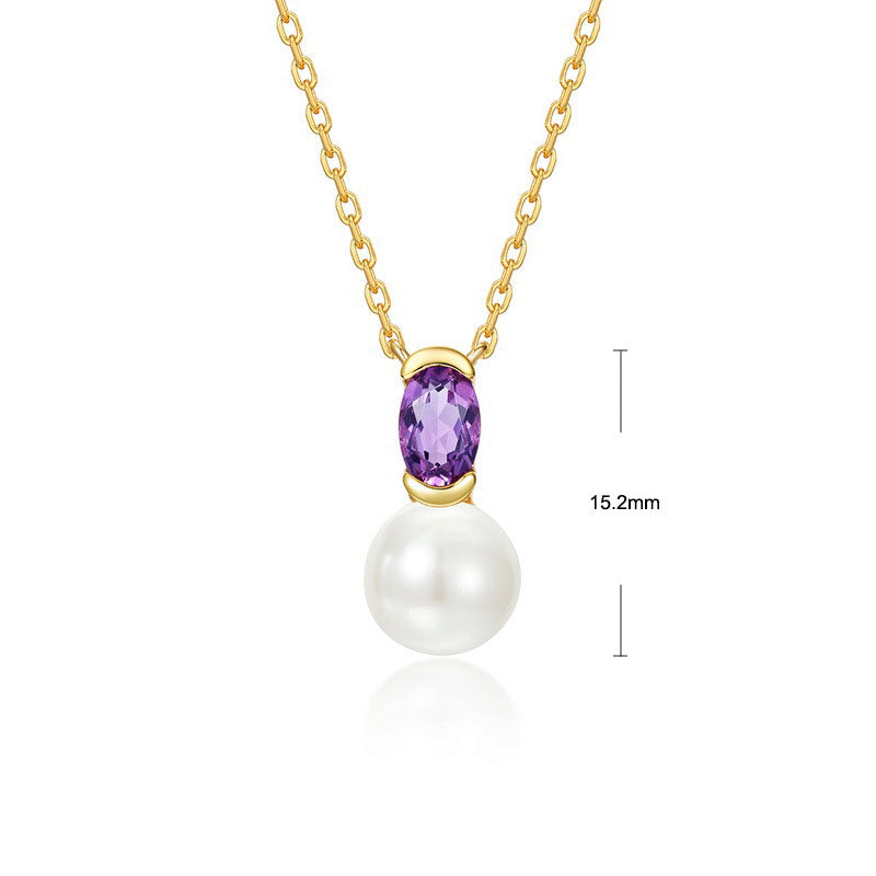 S925 Sterling Silver Jewelry Necklace Natural Freshwater Pearl Amethyst Gemstone Charms Necklaces