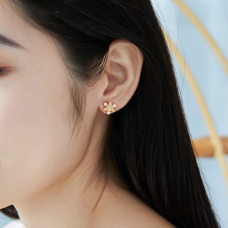 S925 Sterling Silver Jewelry Earrings Gold Plating Opal Gemstone Star Style Stud Earrings